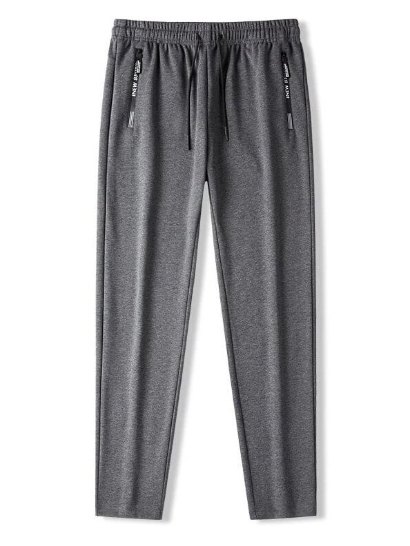Casual men's thick gray pants, windproof and warm sportswear, featuring drawstring closure and pockets.